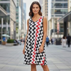 🌻Iguana Colorful Artsy Geometric Pattern Lagenlook Bohemian Dress Size Large